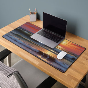 Red Sunset Ocean Seascape Painting Artwork Desk Mat