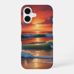Red Sunset Ocean Seascape Painting Artwork iPhone 16 Case