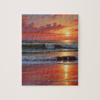 Red Sunset Ocean Seascape Painting Artwork Jigsaw Puzzle