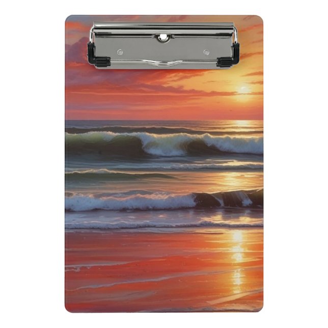 Red Sunset Ocean Seascape Painting Artwork Mini Clipboard (Front)