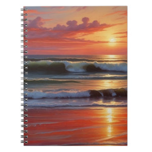 Red Sunset Ocean Seascape Painting Artwork Notebook