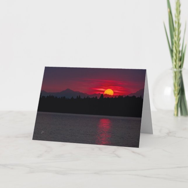 Red Sunset Olympic Mountains Blank All Occasion Holiday Card (Front)