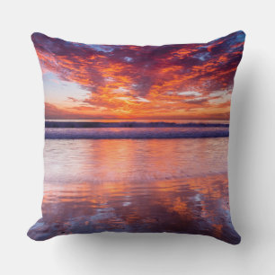 Red sunset over the sea, California Throw Pillow