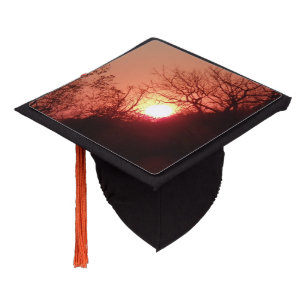 Red Sunset Silhouette Graduation Cap Topper
