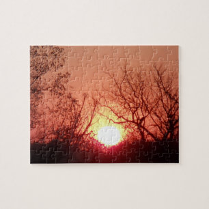 Red Sunset Silhouette Jigsaw Puzzle