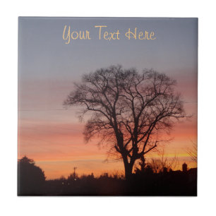 red sunset sky black silhouette trees tile