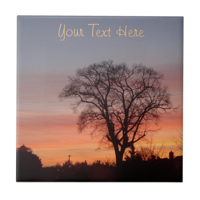 red sunset sky black silhouette trees tile (Front)