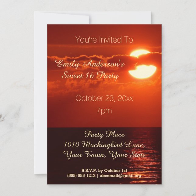 Red Sunset Summer Beach Theme Sweet 16 Birthday Invitation (Front)
