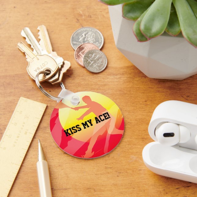 Red sunset tennis athlete silhouette personalized keychain (Desk)