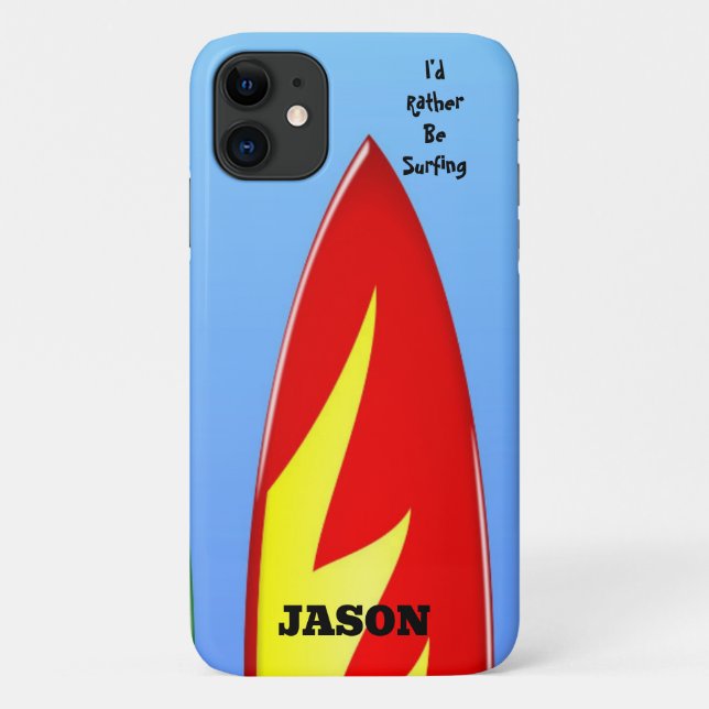 Red Surfboard "I'd Rather Be Surfing" iPhone Case (Back)