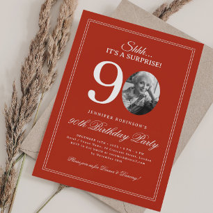 Red Surprise 90th Birthday Party Invitation