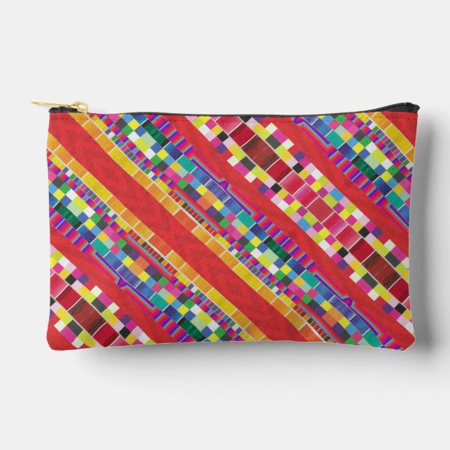 red swatches, stripes, and colourful pixels accessory pouch (Front)