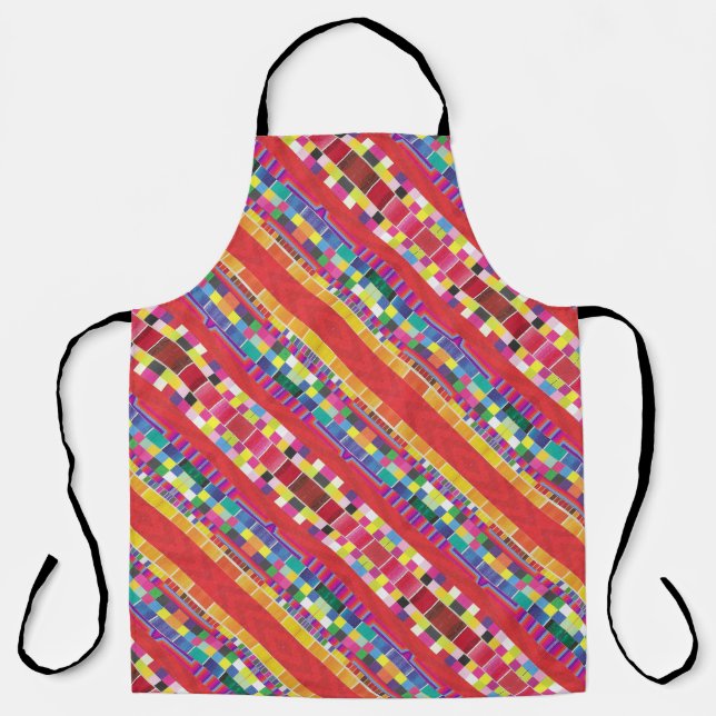 red swatches, stripes, and colourful pixels apron (Front)
