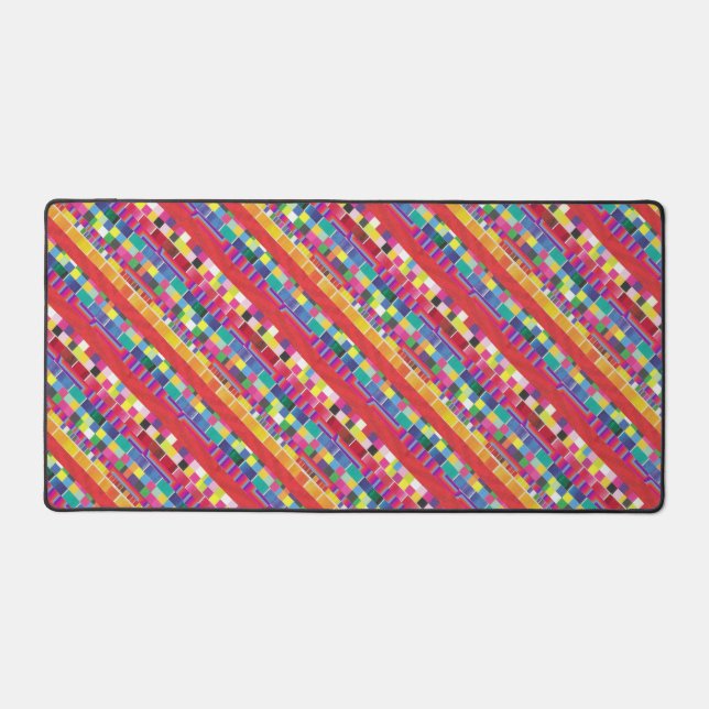 red swatches, stripes, and colourful pixels desk mat (Front)