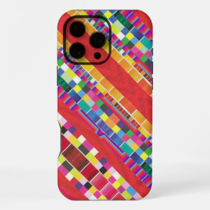 red swatches, stripes, and colourful pixels iPhone 16 pro max case