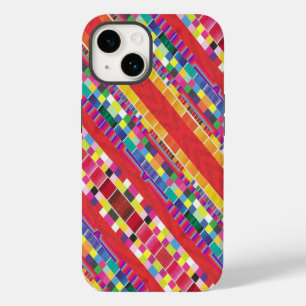 red swatches, stripes, and colourful pixels iPhone 14 case