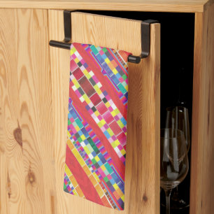 red swatches, stripes, and colourful pixels kitchen towel