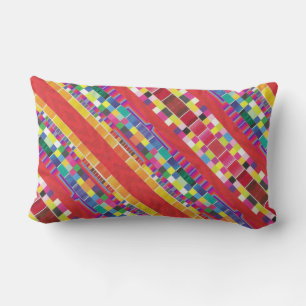red swatches, stripes, and colourful pixels lumbar pillow