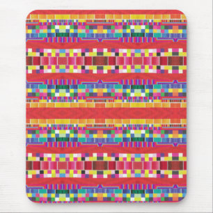 red swatches, stripes, and colourful pixels mouse pad