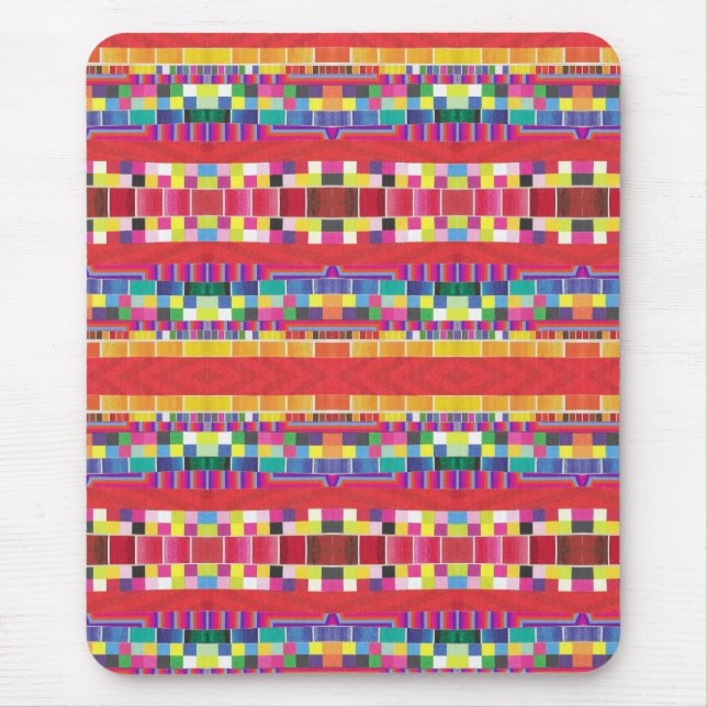 red swatches, stripes, and colourful pixels mouse pad (Front)