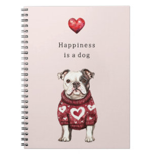 Red Sweater White Hearts Happiness is a dog Notebook