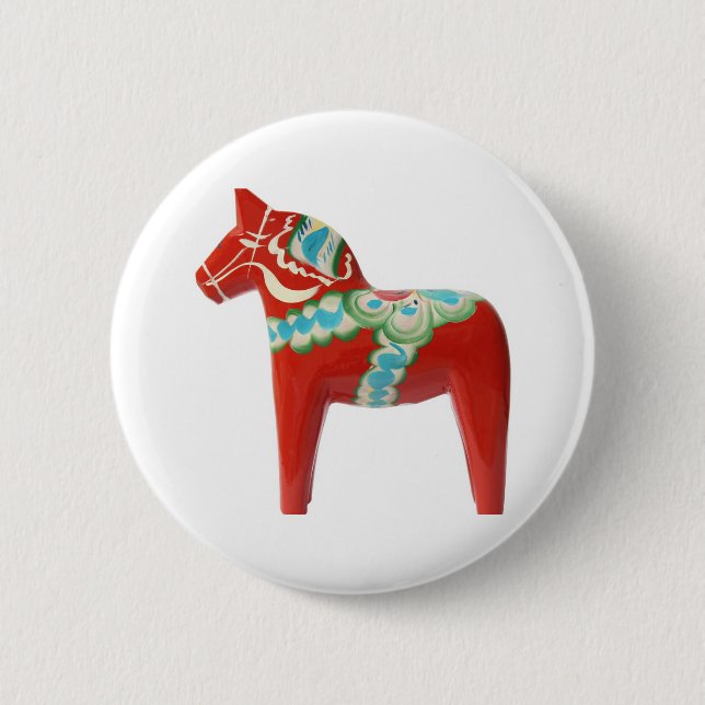 Red Swedish Dala Horse 2 Inch Round Button (Front)
