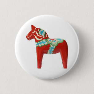 Red Swedish Dala Horse 2 Inch Round Button