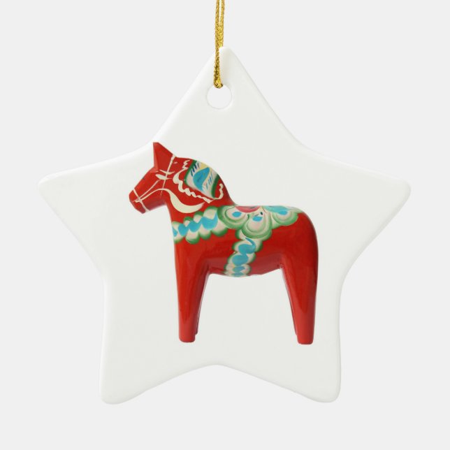 Red Swedish Dala Horse Ceramic Ornament (Front)