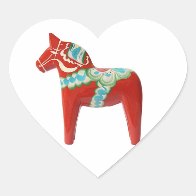 Red Swedish Dala Horse Heart Sticker (Front)