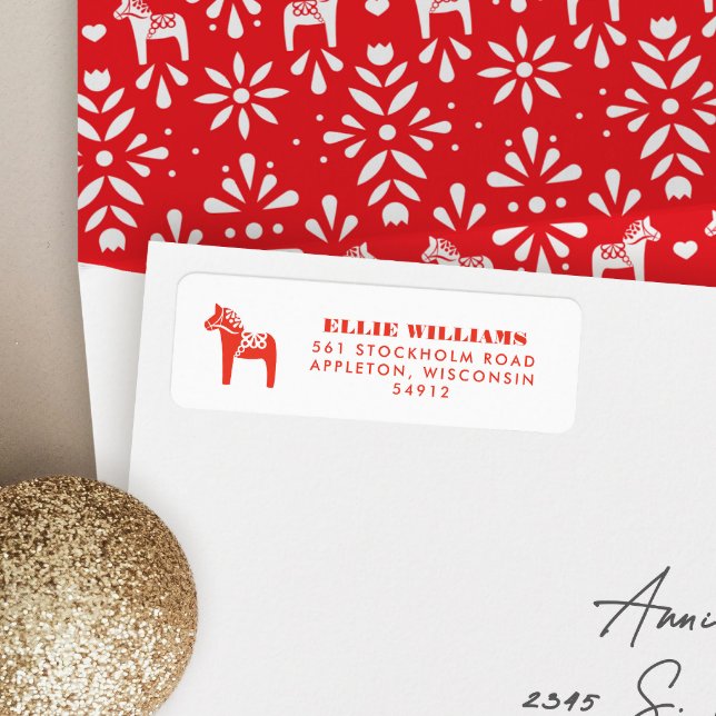 Red Swedish Dala Horse Holiday Return Address (red and white Swedish Dala horse return address label)