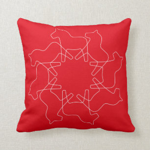 Red Swedish Dala Horse Snowflake Throw Pillow