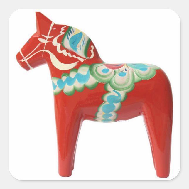 Red Swedish Dala Horse Square Sticker (Front)