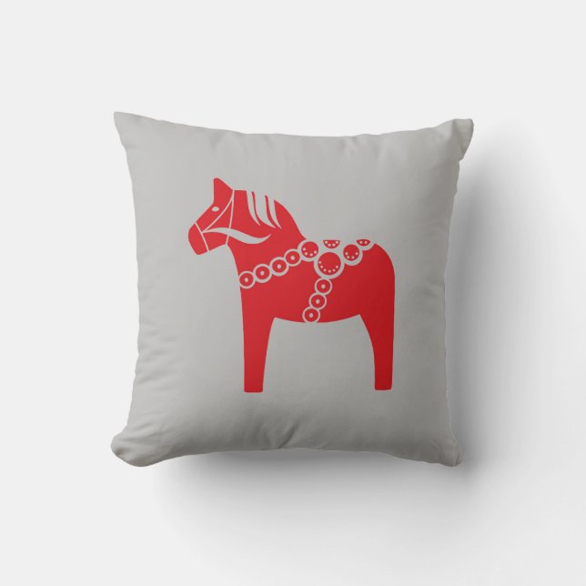 Red Swedish Horse Scandinavian Art Holiday Throw Pillow (Front)
