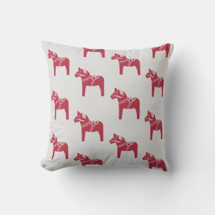 Red Swedish Horse Scandinavian Art Holiday Throw Pillow