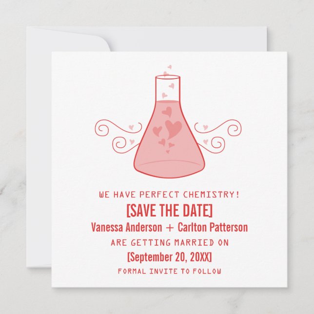 Red Sweet Chemistry Save the Date Invite (Front)