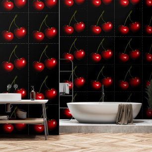Red Sweet Cherries Custom Colour Black Wallpaper