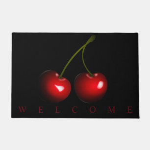 Red Sweet Cherries Doormat Welcome Text