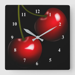 Red Sweet Cherry - Choose / Add Your Colour Square Wall Clock