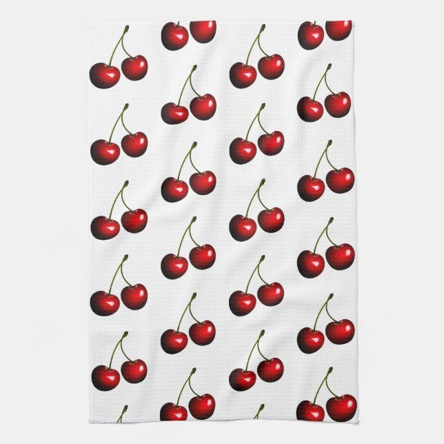 Red Sweet Fresh Cherries Kitchen Towel (Vertical)