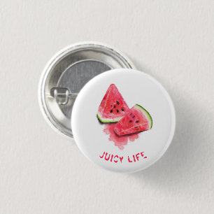 Red Sweet Juicy Watermelon Pieces Tasty - Drawing  1 Inch Round Button