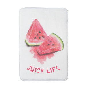 Red Sweet Juicy Watermelon Pieces Tasty - Drawing  Bath Mat