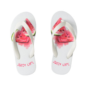 Red Sweet Juicy Watermelon Pieces Tasty - Drawing Kid's Flip Flops