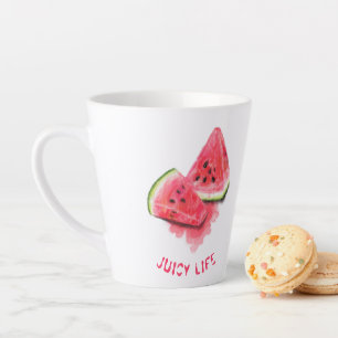 Red Sweet Juicy Watermelon Pieces Tasty - Drawing Latte Mug