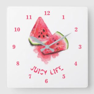 Red Sweet Juicy Watermelon Pieces Tasty - Drawing Square Wall Clock