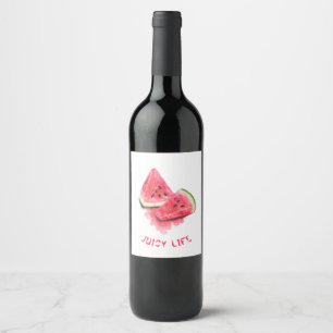 Red Sweet Juicy Watermelon Pieces Tasty - Drawing  Wine Label
