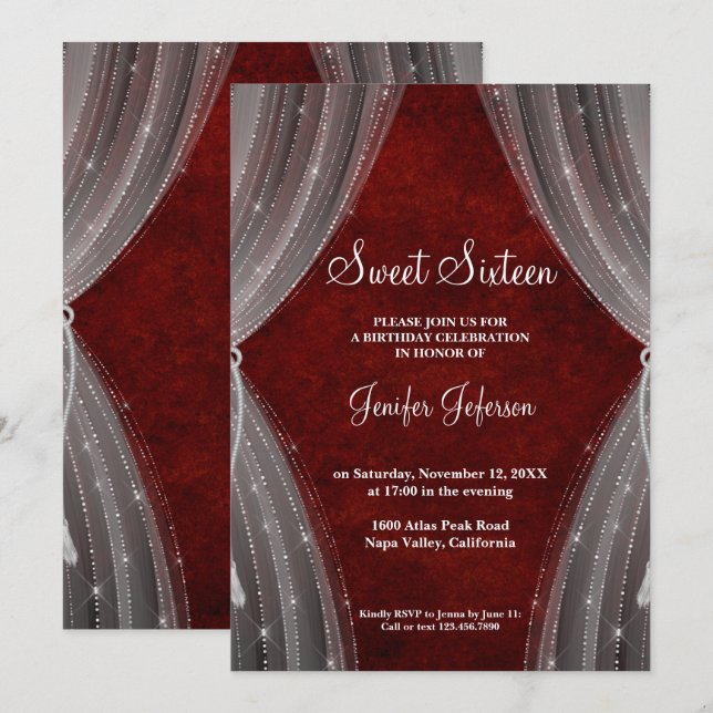 Red Sweet Sixteen Invitation (Front/Back)