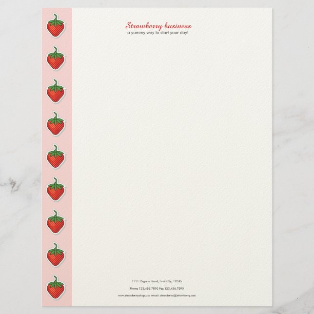 Red Sweet Strawberry - personalized text & address Letterhead (Front)