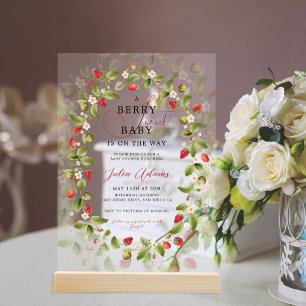 Red Sweet Strawberry Wildflower Wreath Baby Shower Acrylic Invitations