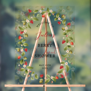 Red Sweet Strawberry Wildflower Wreath Baby Shower Acrylic Sign