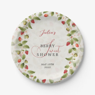Red Sweet Strawberry Wildflower Wreath Baby Shower Paper Plate